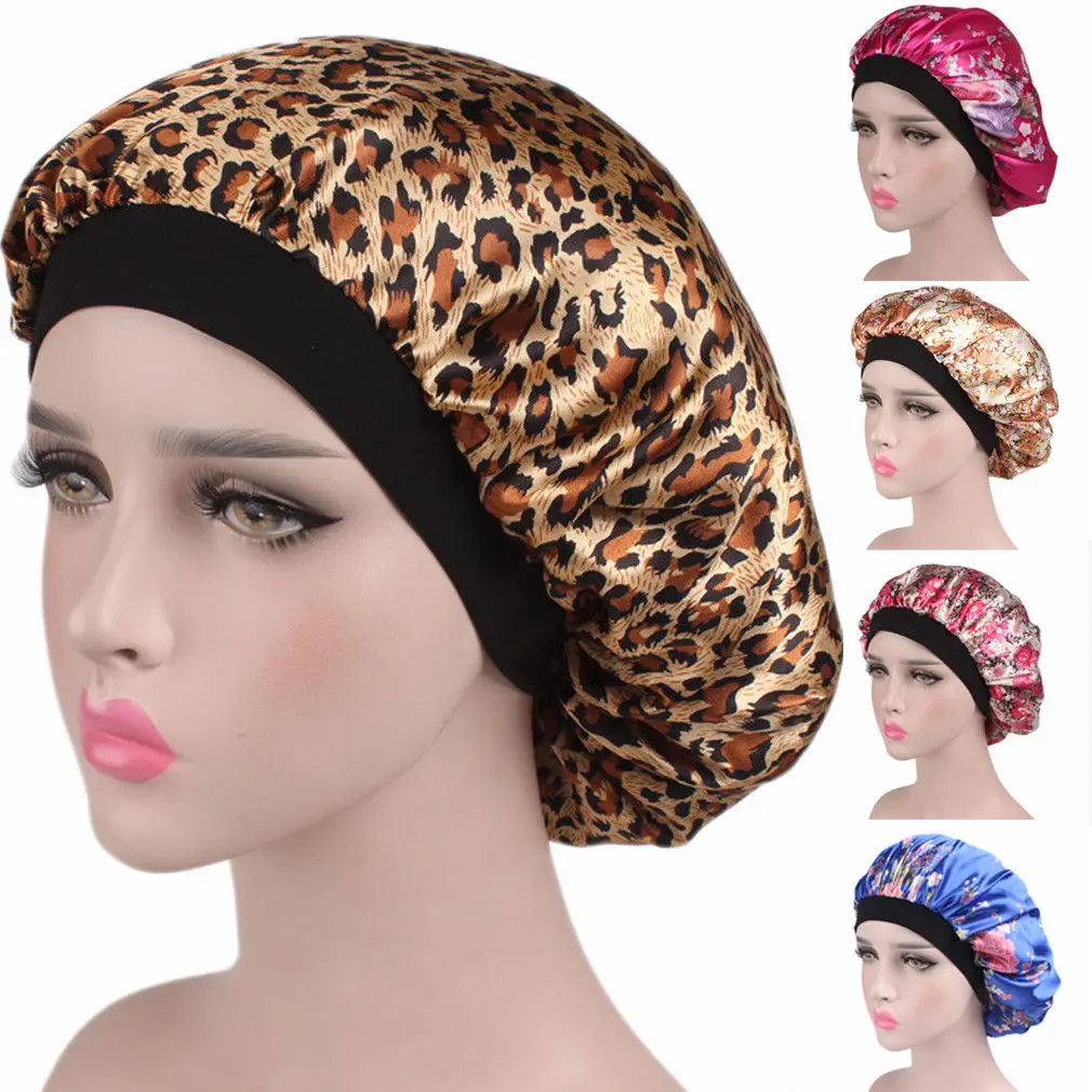 

New Fshion Women Satin Night Sleep Cap Hair Bonnet Hat Silk Head Cover Wide Elastic Band