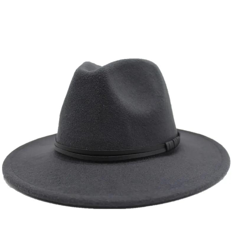 Winte шерсть фетр Джаз Fedoras шапки со шнурками Пряжка декор для женщин унисекс Панама с широкими полями Трилби ковбойская Кепка Панама
