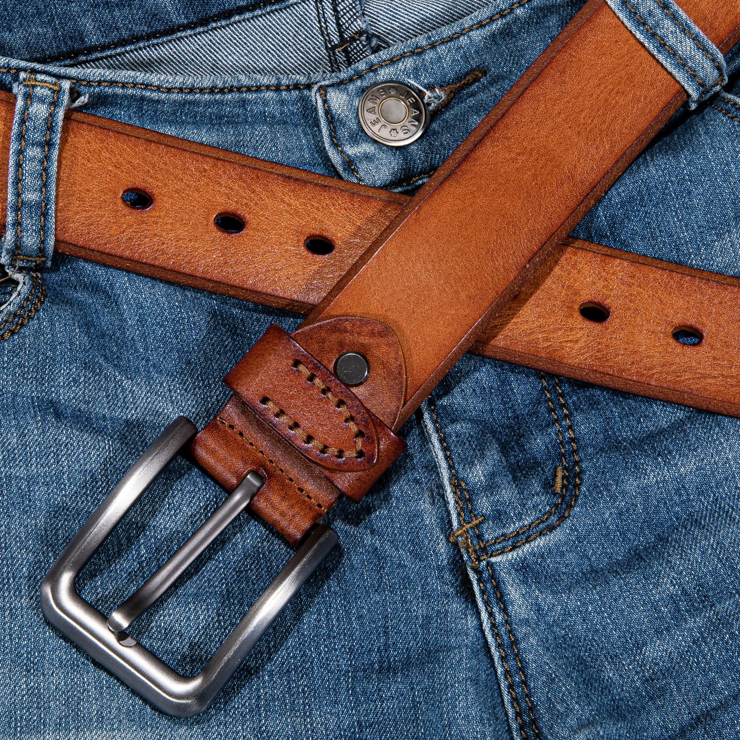 

Genuine Leather Belts Luxury Cow Leather Belt For Jeans Vintage Fashion Classsic Cowboy Metal Pin Buckle Men Strap DiBanGu