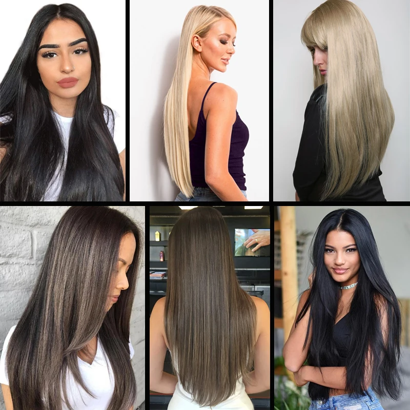 

LISI GIRL 24 Inch Natural Synthetic Long Straight Wig Without Hairpin With Invisible Thread Heat-Resistant Fiber Black Brown