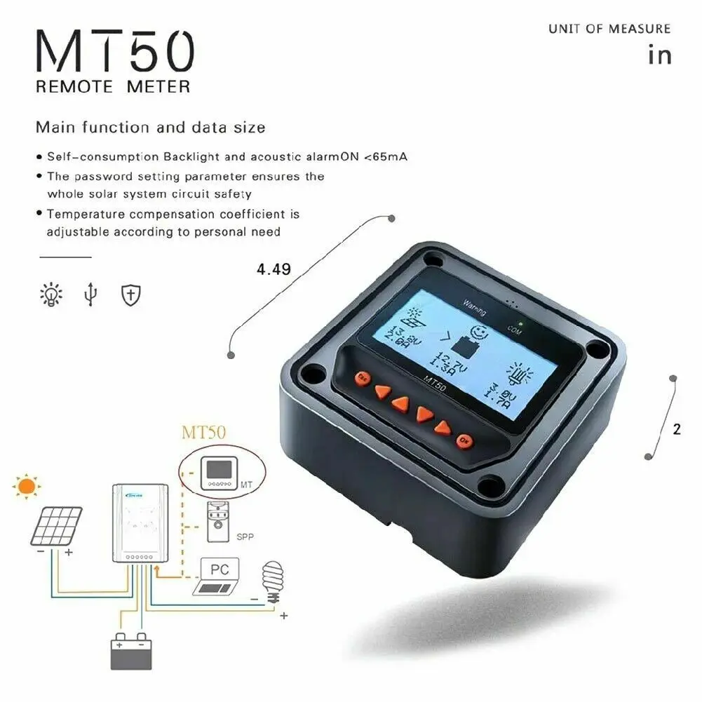 Удаленный дисплей EPever MT50 для Tracer-AN Meter MT-50 для MPPT солнечного контроллера заряда с ЖК-дисплеем в режиме реального времени.