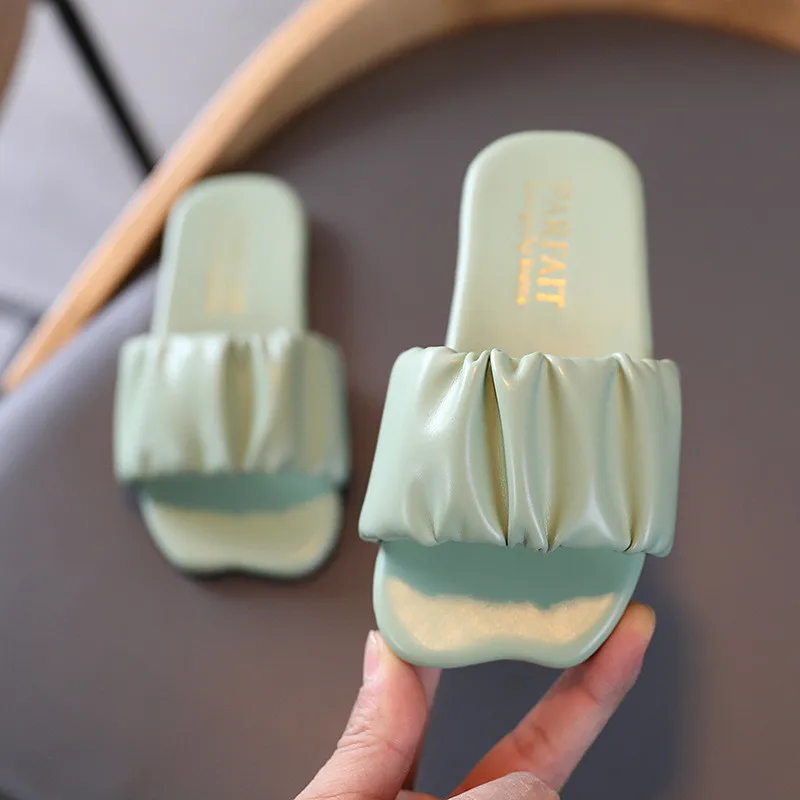 

Шлепанцы для девочек, детские летние пляжные сандалии, плиссированные, с оборками, симпатичные Тапочки принцессы для купания, для дома и ули...