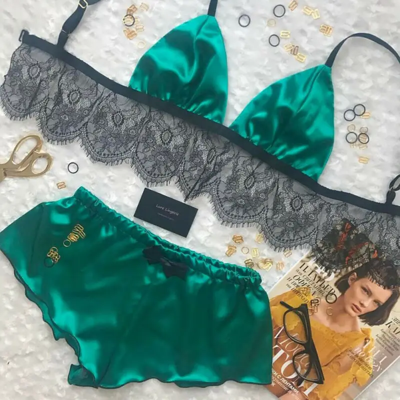 

2PCS Women Underwear Sexy Silk Satin Lingerie Pajamas Crop Tops Bra+Shorts Sets Sexy Female V-Neck Sleeveless Nightwear