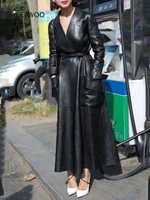 womens leather coat solid color lapel pocket coat 5xl super long mesh pu suit collar coat fall 2021 women clothing