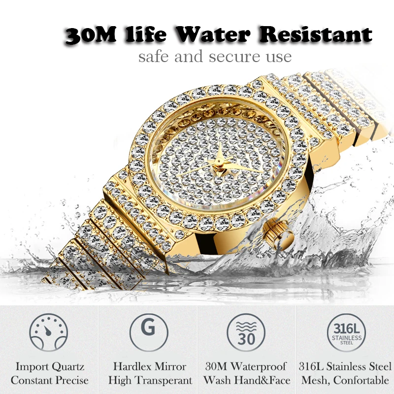 

MISSFOX Watches Women Brand Luxury Diamond Gold Small Watch Waterproof Stainless Steel Quartz clock Evening Dress Gift For Lady