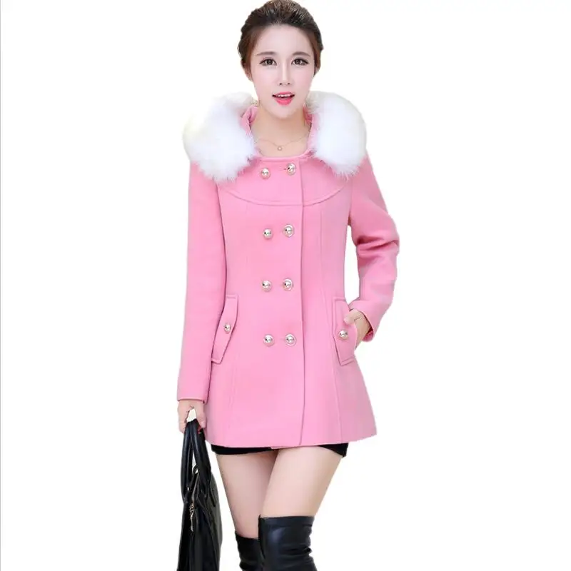 

Зимняя женская шерстяная куртка, новинка 2022, зимнее женское кашемировое пальто, длинное облегающее теплое шерстяное пальто с большим мехов...