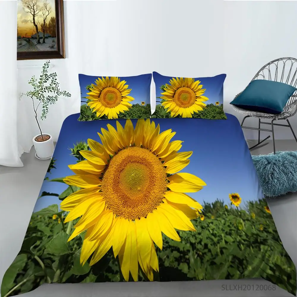 

3D Sunflower Printing Bedding Sets Single Double King Queen Luxury Duvet Cover Set Bedclothes For Bedroom