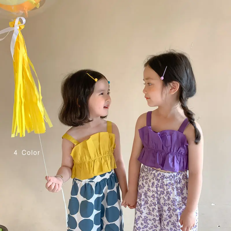 

Новинка 2021, летняя кофта для девочек, детская летняя кружевная Повседневная безрукавка без рукавов, футболка для девочек с милыми подтяжкам...