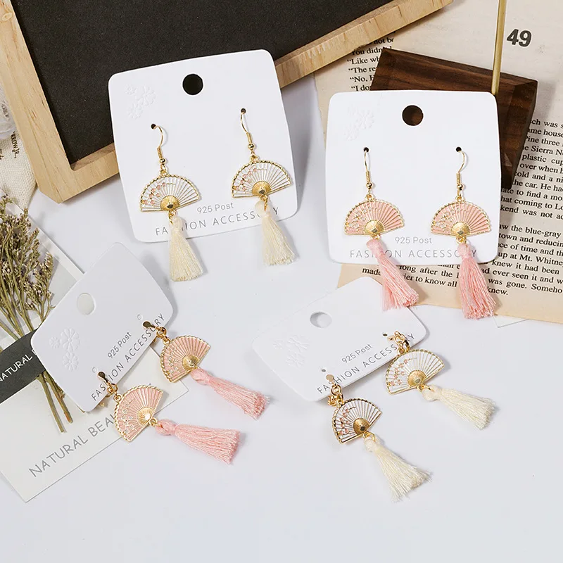 

S925 Silver Needle Fan Shape Earrings for Women Girls Vintage Cute Flower Tassel Long Earrings Personality Temperament Gift 2022
