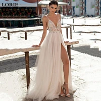 lorie sexy spaghetti straps wedding dress 2019 high side split appliqued lace bridal dress wedding gowns vestidos de novia