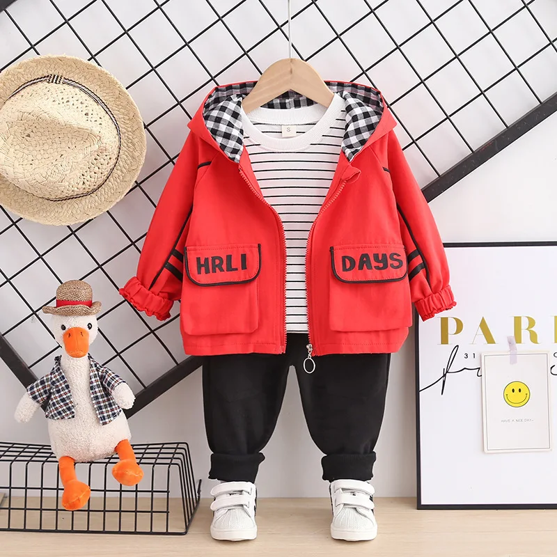 

Spring New Style 0-4 Year Old Children's Handsome Suit Boy Baby Long-sleeve Hooded Sweater 3-pieces Sets