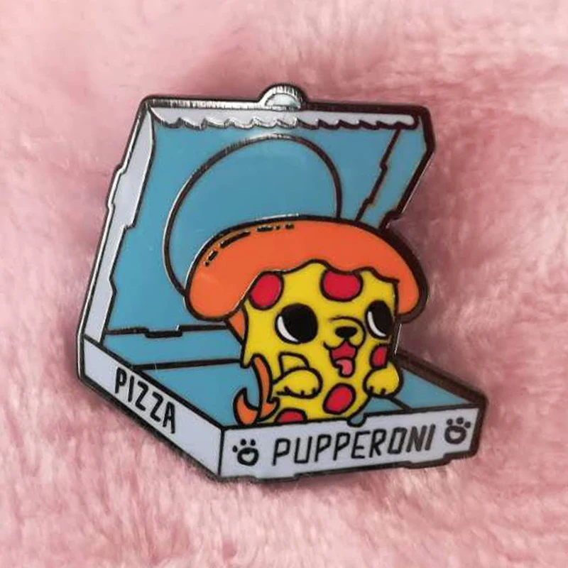 Пицца Pupperoni эмали штырь милый Кошка Собака брошь на фаст-фудов булавке значок |