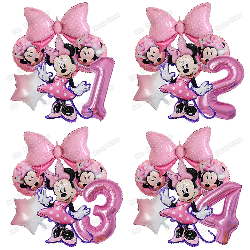 

1set Disney Minnie mouse theme girl birthday party decor kids pink ballon 1 2 3 4 5 6 7st baby shower supplies Kids Toy Globos