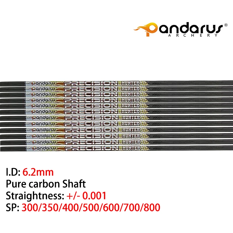 

12pcs ID6.2mm -/+0.001 Pure Carbon Arrow Shaft Spine300 -800 Archery 30inch