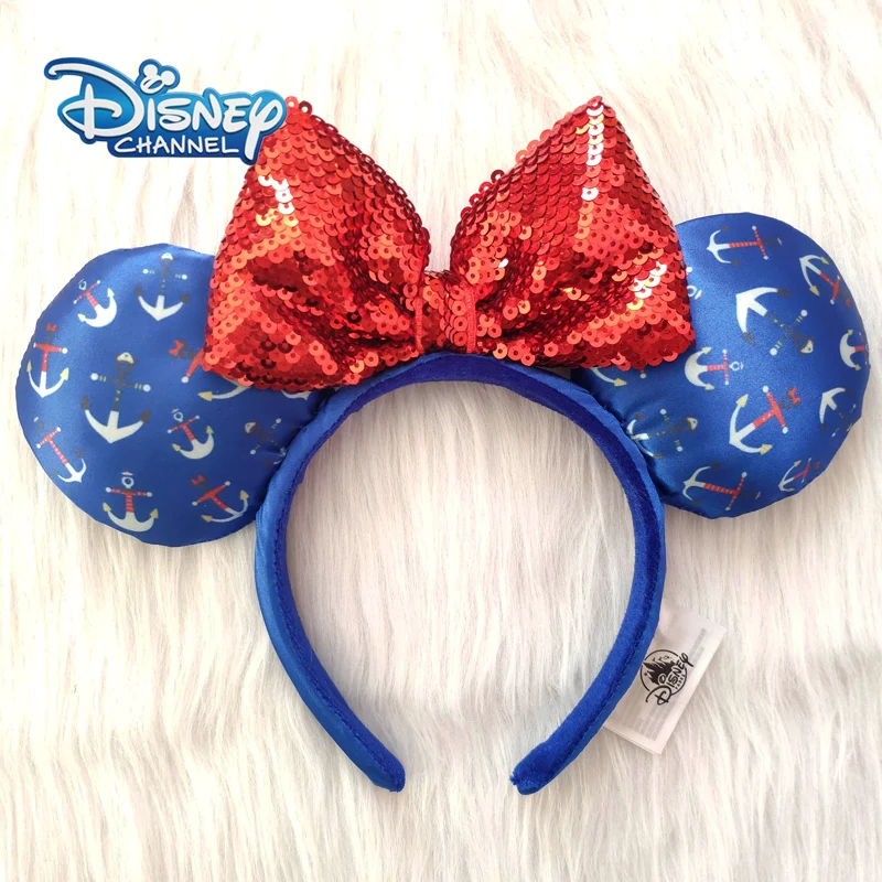 

Disney Blue Navy Pirate Mickey Mouse Headband Disneyland Minnie Ears Sequins Headwear Beauty Toys Cosplay Party Decoration Gift