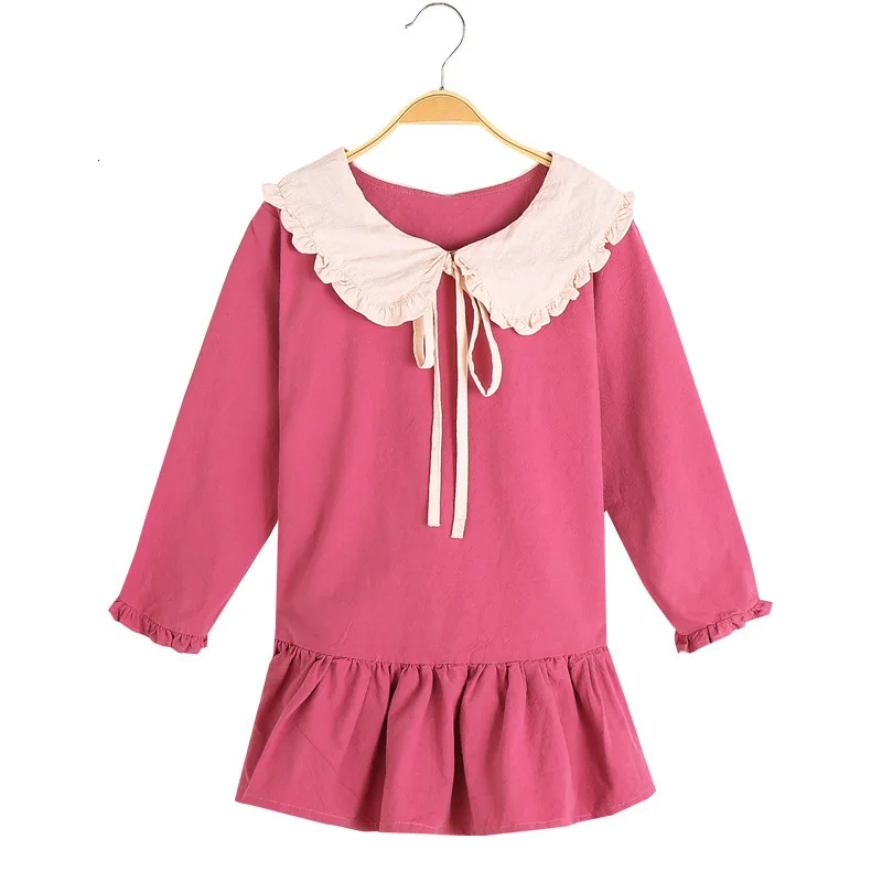 Платья для девочек-подростков 2019 осеннее хлопковое школьное платье с оборками