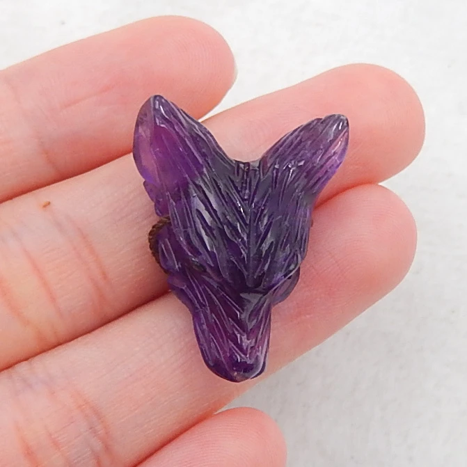 

New,Carved Amethyst Wolf Head Pendant Bead,28x20x12mm6.2g