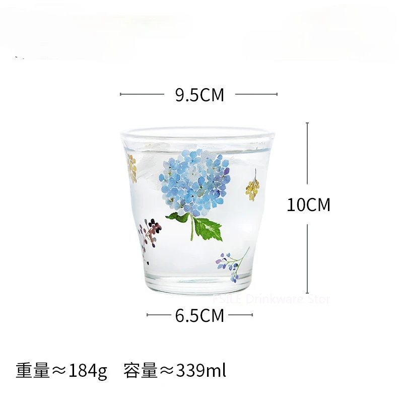 

339ml FSILE Hydrangea Borosilicate Glass Home Transparent Heat-resistant Breakfast Cup Drinking Water Office Milk Cup