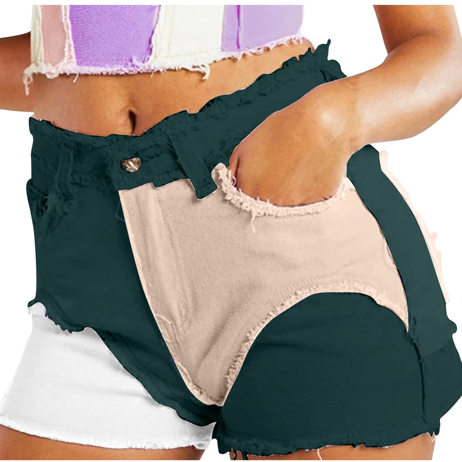 

Sexy 2021 Short Section with Buttons Street Fashion Denim Shorts for Women Trendy Stretch Patchwork Women's Denim Shorts
