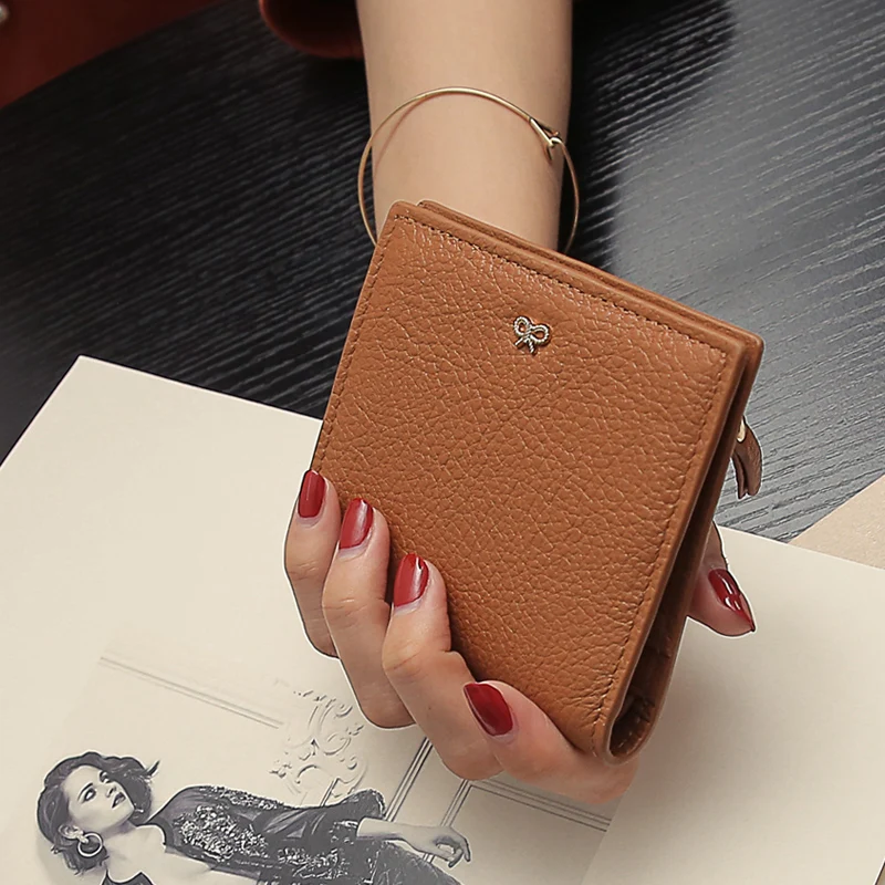 

Genuine Leather Wallet Women Korean Minimalist Thin Folding Wallet Women Zipper Coin Holder Portafoglio Donna Money Bag DE60NQB
