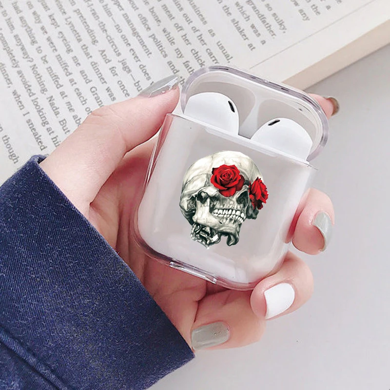 

Роза Глаз Череп Мягкий чехол из ТПУ для Apple AirPods 2 прозрачных отделения наушники чехол для переноски 1 принципиально Капа