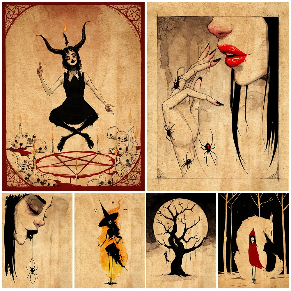 Настенная картина Ведьма и вампир волшебные постеры принты на холсте для