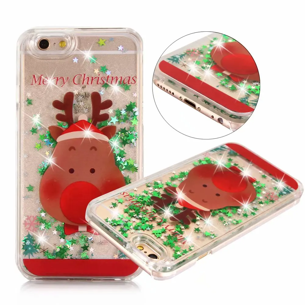 Christmas tree Case for iphone XS XR Max Santa Claus elk Glitter TPU Cover 5 5s SE 6 6s 7 8 Plus X quicksand |