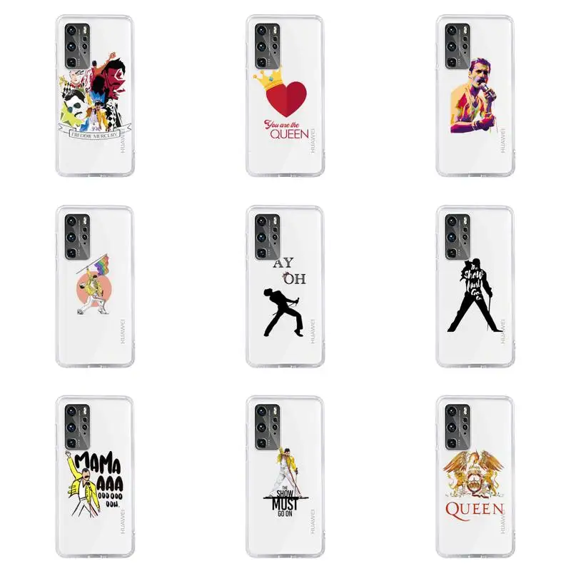 

Freddie Mercury Queen band Phone Case For Huawei P40 P30 P20 Mate Honor 10i 30 20 i 10 40 8x 9x Pro Lite Transparent Cover