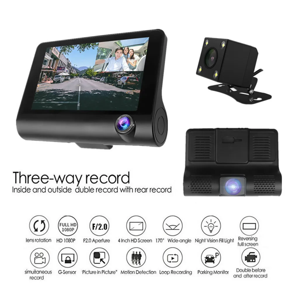 

4 inch DVR Video-Recorder With Rearview-Camera Dashboard Auto-Registrator-Dvrs G sensors with windshield DVR holder