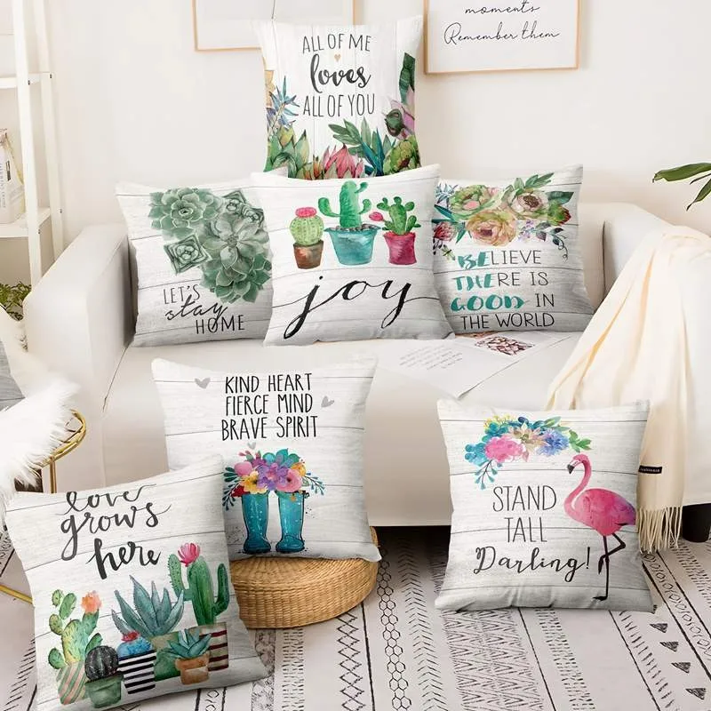 Освежающий ручная роспись суккулентные растения Печать Подушка для Дома