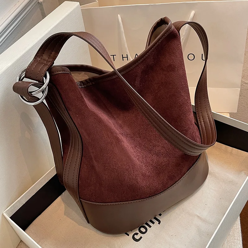 

Ansloth Retro High Capacity Bucket Bag Scrub PU Leather Shoulder Bag For Women Brand Hand Bag Luxury Lady Crossbody Bags HPS1267