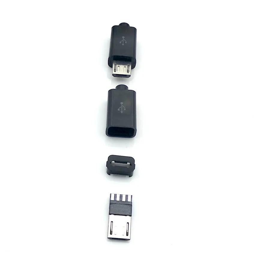 

50PCS/LOT Micro USB 4Pin 5in Male connector plug Black/White welding Data OTG line interface DIY data cable accessories