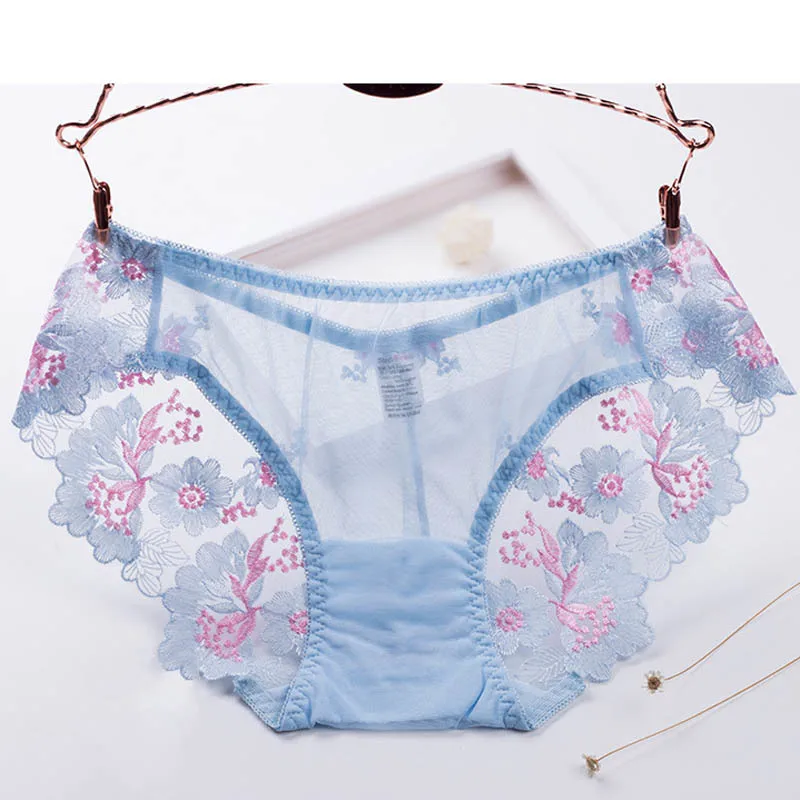 Женские кружевные трусики с вышивкой Roseheart зеленые небесно-голубые хлопковые
