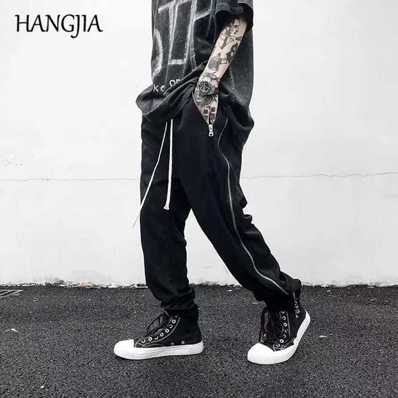 

Silver Double Side Zipper Sweatpants Streetwear Joggers Pants Men Harajuku Loose Casual Black Youth Fashion Sweat Pants Male