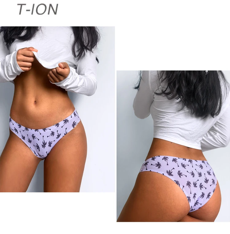 6PCS Thong Women's Panties Low Waist Bikini Ice Silk Seamless Sexy Pants Printed Women's Briefs Cute Lingerie Female Underwear