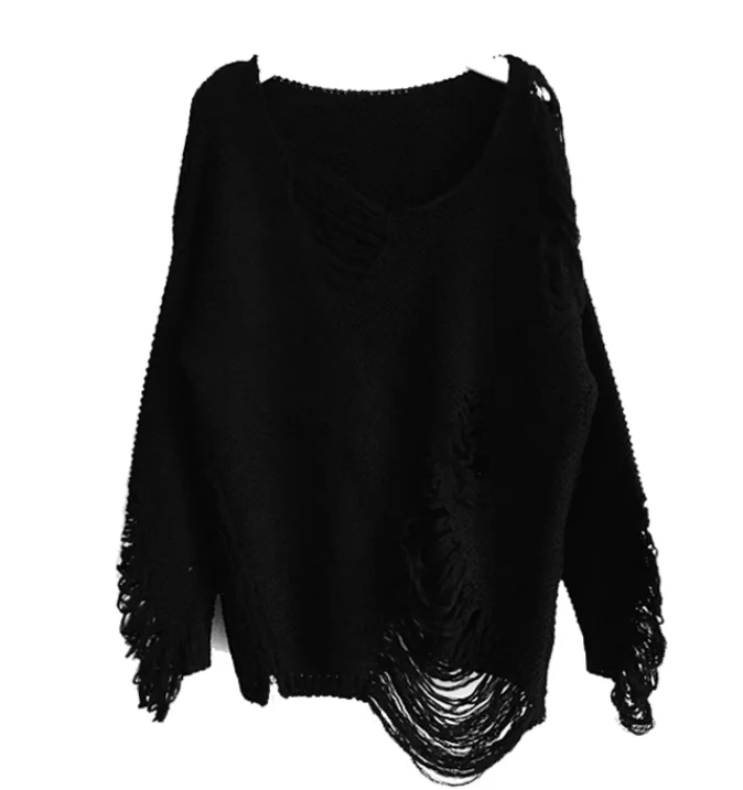 Женский полосатый рваный Повседневный свитер | Женская одежда