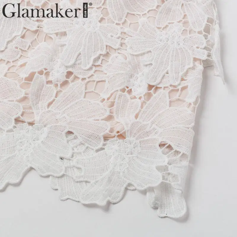 Glamaker, сексуальное белое короткое Кружевное Вечернее Платье, женское осеннее платье трапециевидной формы с цветочным рисунком, элегантные различные модели для девочек