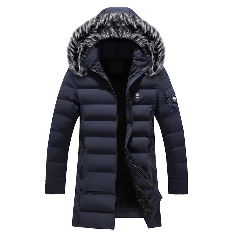 Мужская зимняя куртка с меховым воротником и капюшоном теплая Повседневная