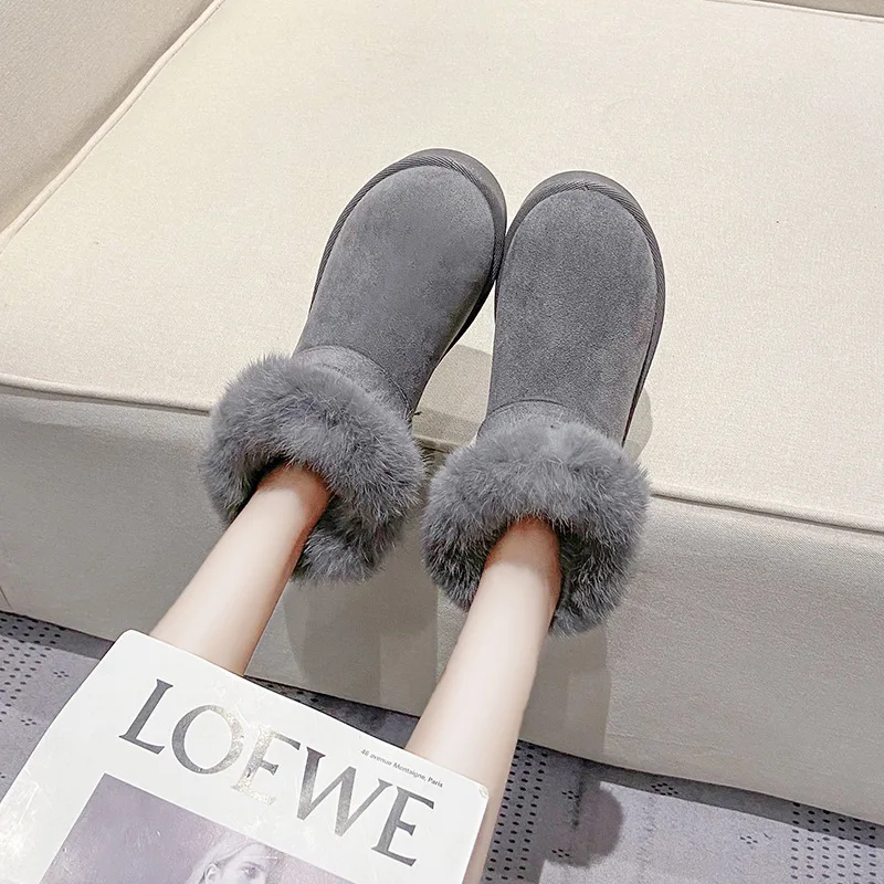 

Winter new snow boots women's shoes women's warm simple short boots warm cotton shoes students thick velvet flat non-slip boots