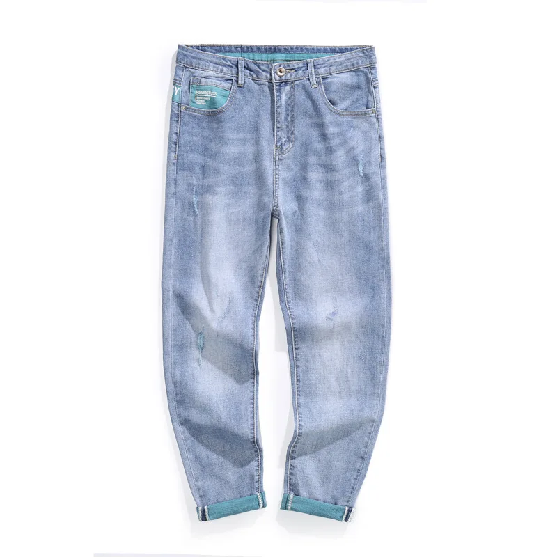 Весна/Лето 2020 новые джинсы мужские синие эластичные шаровары Маленькие ноги