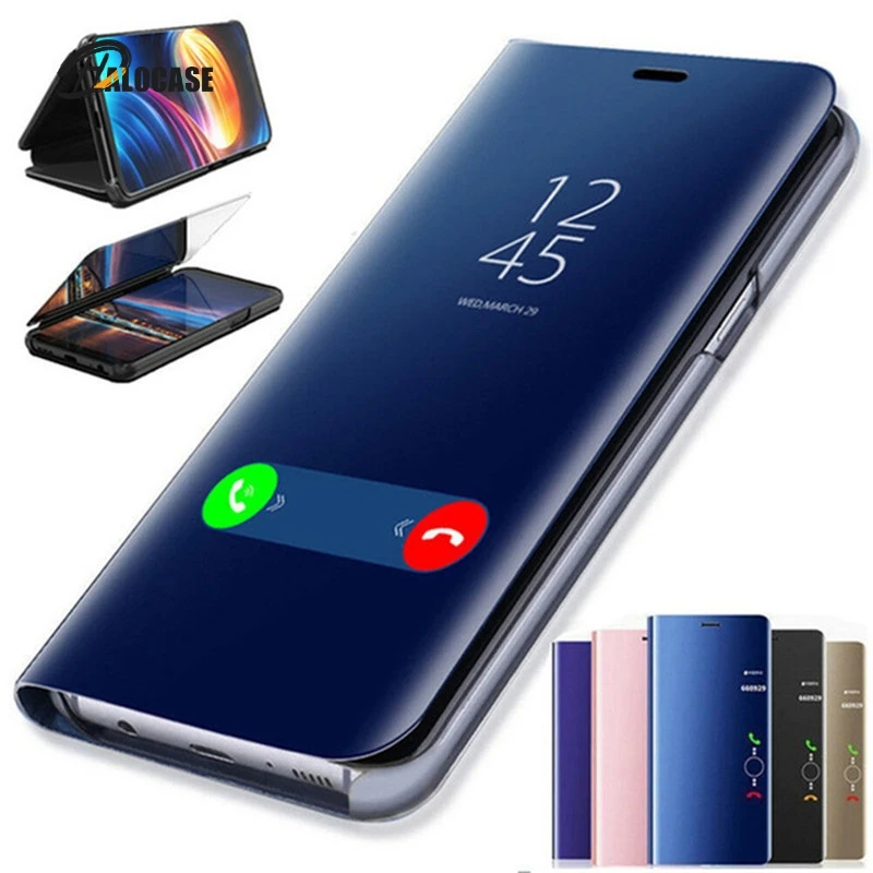 Модный умный флип чехол из зеркальной кожи для Xiaomi Redmi Note 5 6 7 8 Pro 6A 7A Pocophone F1 Mi8 Mi A2 Lite