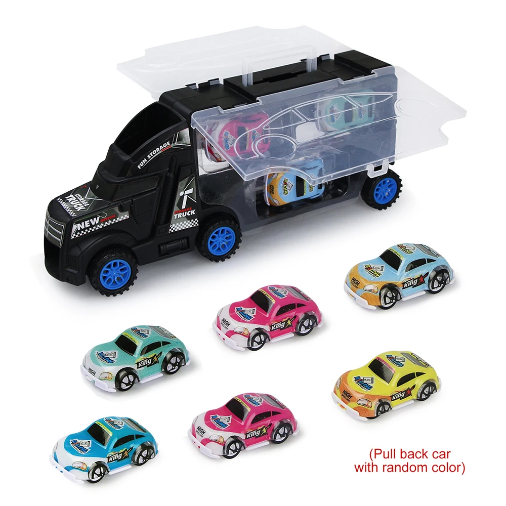 

Big Truck & 6 Pcs Mini Sliding Car Model Toy Pull Back Car Vehicle Storage Container Truck Educational Toys for Boys Kids Gift