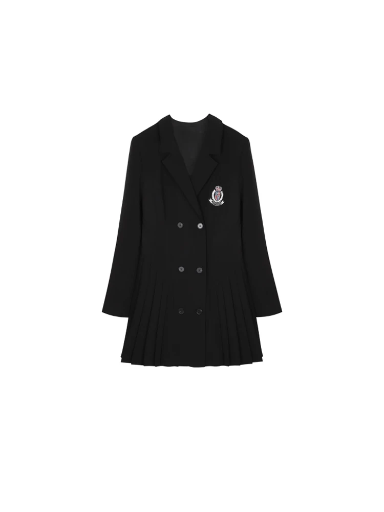 

Kurosawa Xuanqi chubby mm new style slim waist, large size long sleeve pleated skirt, college style suit and dress for women