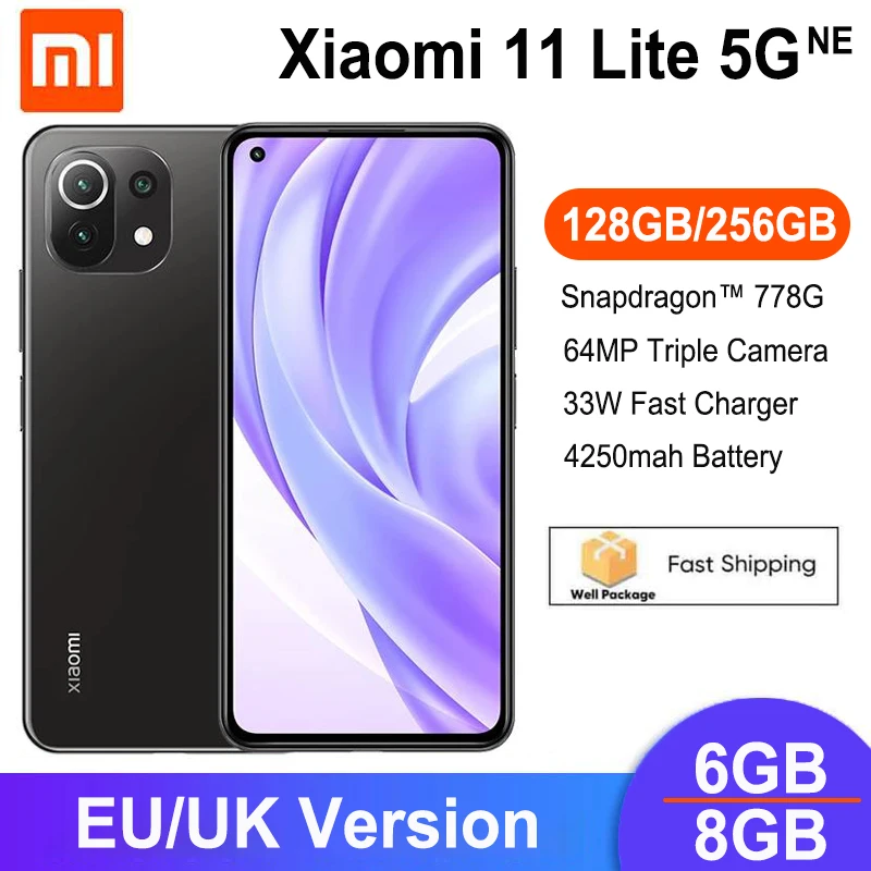 

EU Version Xiaomi Mi 11 Lite NE 5G Cellphone 6GB 8GB 128GB NFC Snapdragon 778G 6.55” 64MP Camera 33W fast charger AMOLED Display