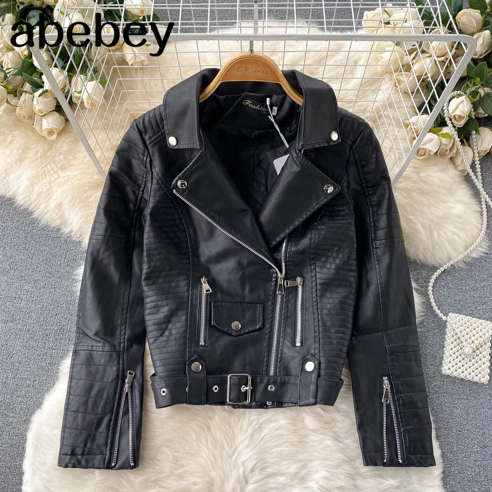 

Куртка женская из искусственной кожи, короткая крутая Черная байкерская верхняя одежда на молнии, осень 2022