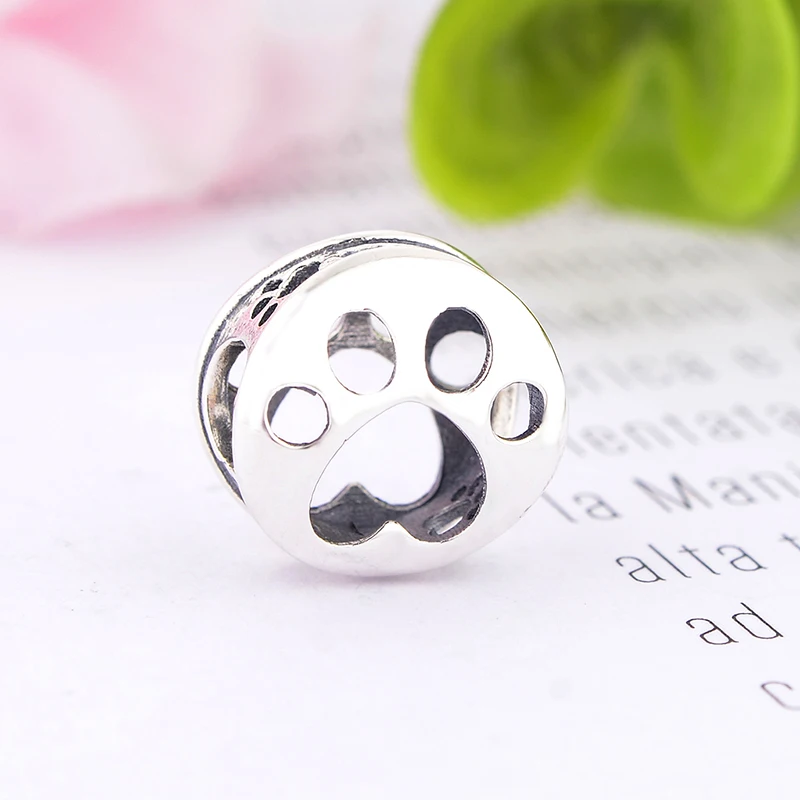 

Fit Original Pan Charm Bracelet Authentic 925 Silver Round Openwork Dog Paw Print Love Heart Bead Making Berloque 2020 NEW