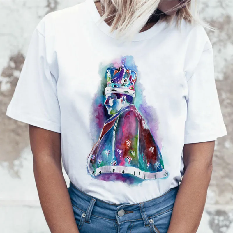 

Women Hipster T Shirt Casual Tshirts Harajuku Fashion Round Neck Top Tees Female Maycaur Freddie Mercury The Queen Band T-Shirt