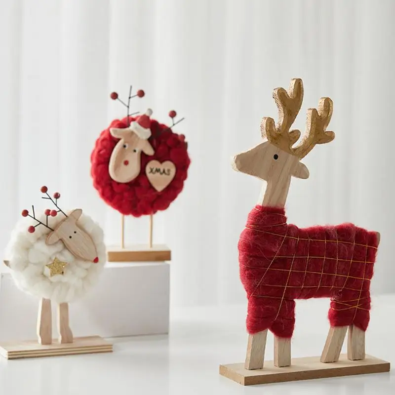 

1PC Nordic Christmas Wooden Wool Felt Decoration Cute Christmas Elk Santa Claus Christmas Tree Desktop Decoration