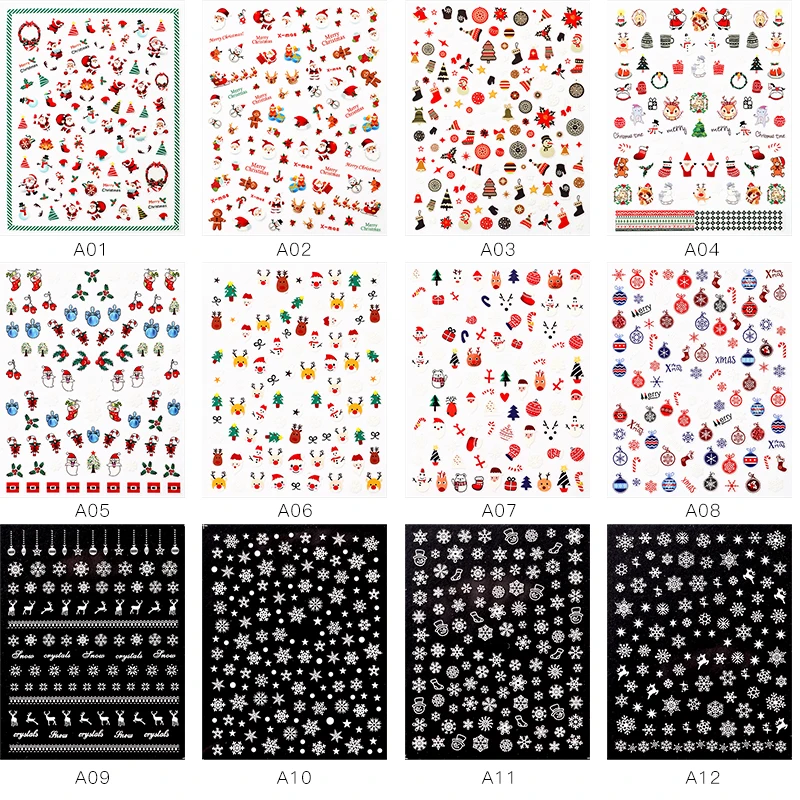 3D Christmas Theme Style Nail Art Stickers Snowflake Star Santa Claus Snowman PatternDIY Decoration Sticker Manicure | Красота и