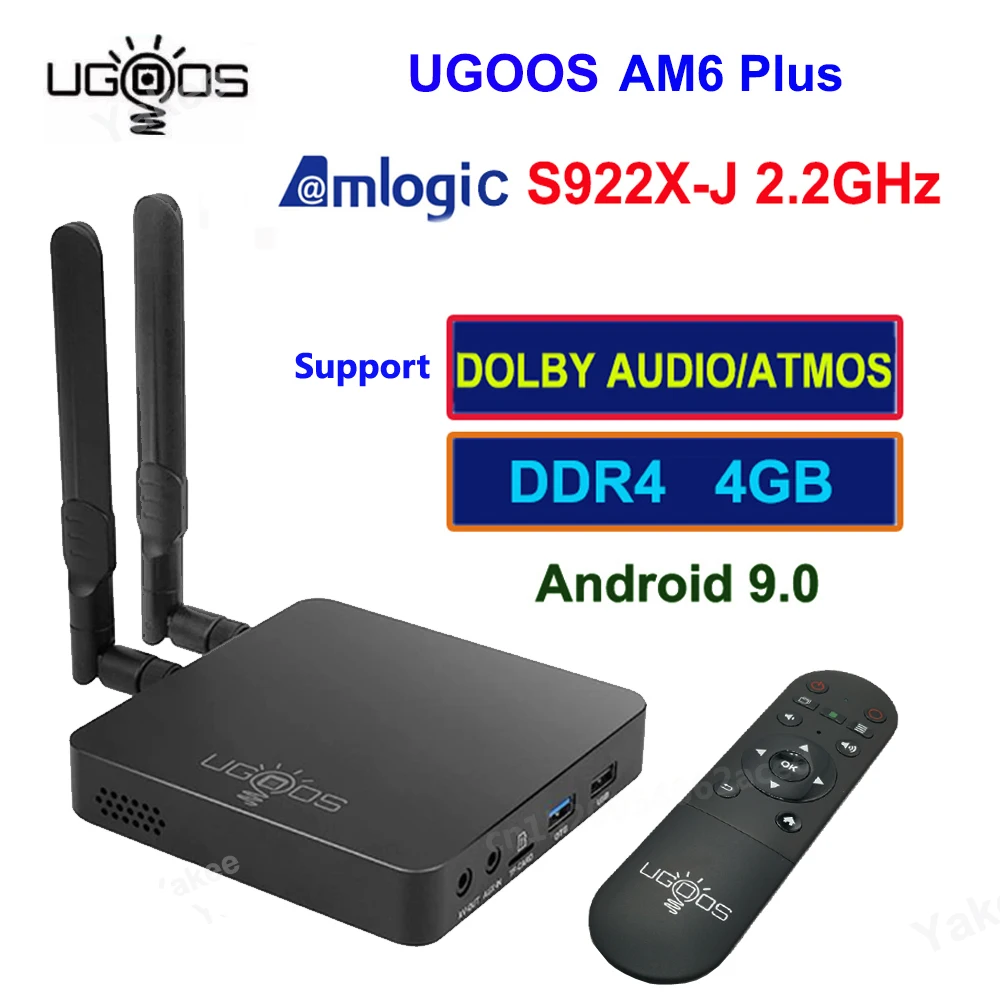 ТВ-приставка UGOOS AM6B Plus на Android, 9,0 дюйма, 4 ГБ/32 ГБ, 2,4 ГБ